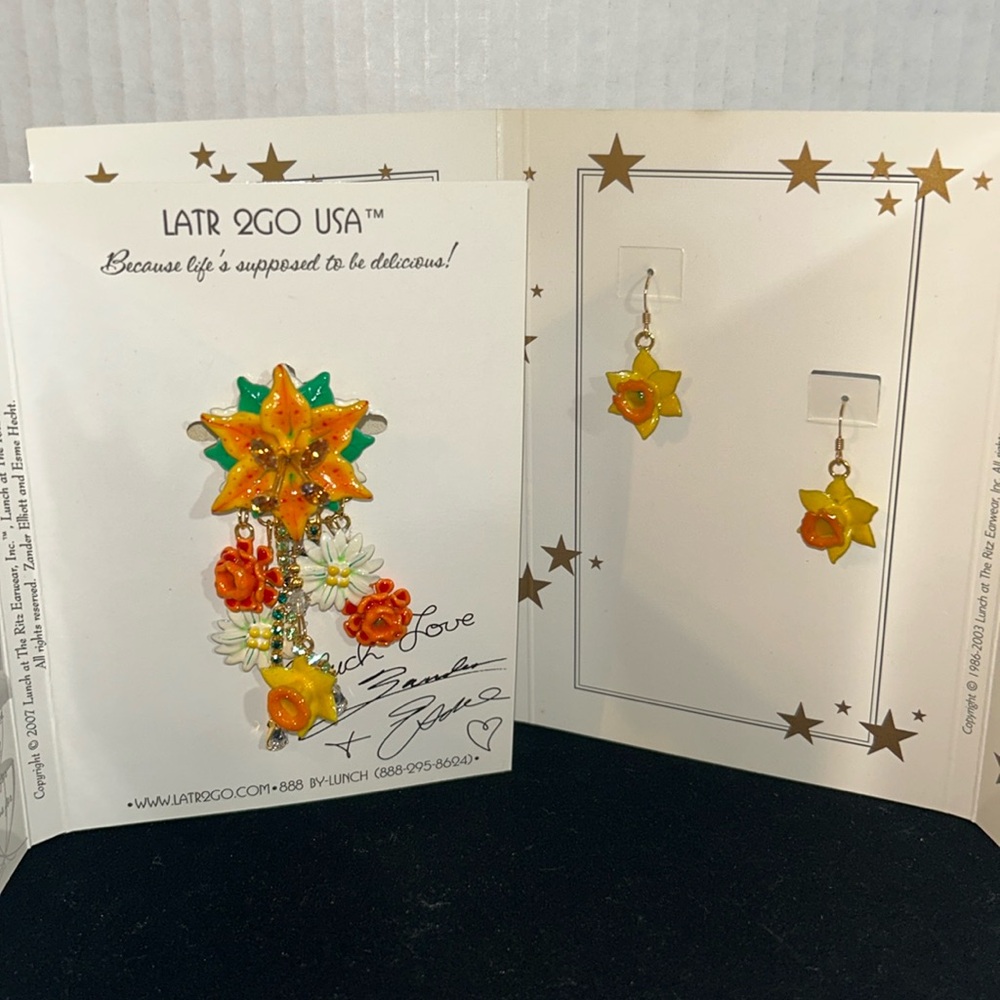 Lunch at the Ritz 2007 Floral Brooch & Matching Dangle Earrings NWT